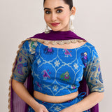 Celtic Blue Cotton Silk Ikat Printed Lehenga Set