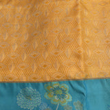 Mustard Yellow Kanjivaram Silk Saree With Teal Border And Multicolour Floral Weave