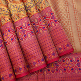 Mustard Yellow Kanjivaram Silk Saree With Pink Patola-Style Border