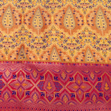 Mustard Yellow Kanjivaram Silk Saree With Pink Patola-Style Border