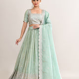Pastel Soft Green Shimmer Embroidered Lehenga Set