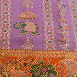 Lavender Kanjivaram Silk Saree With Orange Border And Multicolour Elephant Shikargah Weave