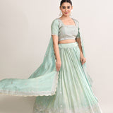Pastel Soft Green Shimmer Embroidered Lehenga Set