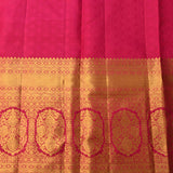 Timeless Cream And Rani Pink Kanjivaram Silk Saree With Gold Zari Motifs
