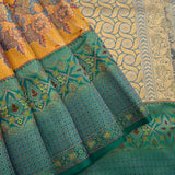 Mustard Yellow Kanjivaram Silk Saree With Teal Border And Multicolour Geometric Star Weave
