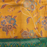 Mustard Yellow Kanjivaram Silk Saree With Teal Border And Multicolour Geometric Star Weave