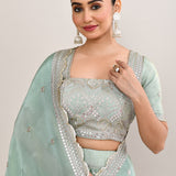 Pastel Soft Green Shimmer Embroidered Lehenga Set