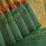 Teal Green Kanjivaram Silk Saree With Maroon Body And Gold Zari Geometric Weave