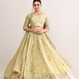 Muted Pastel Green Satin Floral Printed Lehenga Set