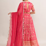Crimson Pink Raw Silk Banarasi Lehenga Set