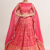 Crimson Pink Raw Silk Banarasi Lehenga Set