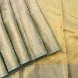 Sophisticated Muted Grey & Gold Handwoven Kanjivaram Silk Saree With Intricate Jaal Weave