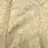 Sophisticated Muted Grey & Gold Handwoven Kanjivaram Silk Saree With Intricate Jaal Weave