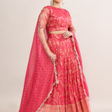 Crimson Pink Raw Silk Banarasi Lehenga Set