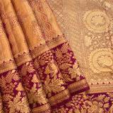 Elegant Mustard Yellow And Burgundy Kanjivaram Silk Saree With Gold Zari Weave
