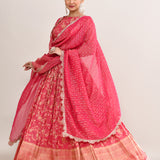 Crimson Pink Raw Silk Banarasi Lehenga Set