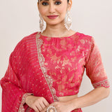 Crimson Pink Raw Silk Banarasi Lehenga Set