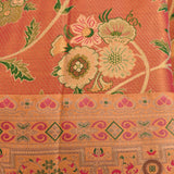 Kanjivaram Silk Saree In Salmon Pink With Antique Gold Zari Jaal Weave