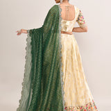 Pastel Cream Kota Fabric Floral Printed Lehenga Set