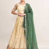 Pastel Cream Kota Fabric Floral Printed Lehenga Set