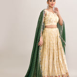 Pastel Cream Kota Fabric Floral Printed Lehenga Set