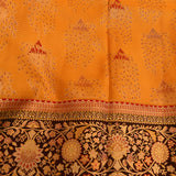 Mustard Orange Kanjivaram Silk Saree With Black Floral Border