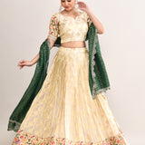 Pastel Cream Kota Fabric Floral Printed Lehenga Set