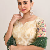 Pastel Cream Kota Fabric Floral Printed Lehenga Set