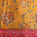 Mustard Yellow Kanjivaram Silk Saree With Pink Border And Multicolour Floral Weave