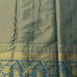 Grey And Peacock Blue Kanjivaram Silk Saree With Multicolor Floral Weave