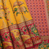 Radiant Yellow & Contrast Red Handwoven Kanjivaram Silk Saree With Traditional Shikargah Motifs