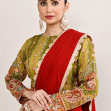 Mehendi Green Satin Crepe Zari Embroidered Lehenga Set