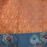 Orange Kanjivaram Silk Saree With Steel Blue Border And Multicolour Floral Weave
