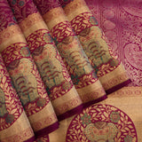 Magenta Kanjivaram Silk Saree With Gold Zari Elephant Motif Border