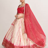 Off White And Red Raw Silk Lehenga Set