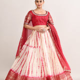 Off White And Red Raw Silk Lehenga Set