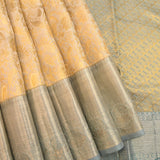Elegant Pastel Peach & Blue Handwoven Kanjivaram Silk Saree With Intricate Floral Jaal