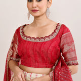 Off White And Red Raw Silk Lehenga Set