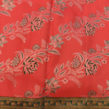 Kanjivaram Silk Saree In Coral Red With Silver Zari Floral Jaal And Contrast Deep Green Gold Medallion Border