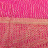 Kanjivaram Silk Saree In Hot Pink With Gold Zari Leaf Jaal And Contrast Antique Gold Multicolour Rose Medallion Border