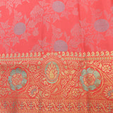 Kanjivaram Silk Saree In Coral Red With Dual-Tone Zari Rose Floral Jaal And Self Gold Geometric Border