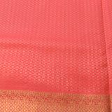 Kanjivaram Silk Saree In Coral Red With Dual-Tone Zari Rose Floral Jaal And Self Gold Geometric Border
