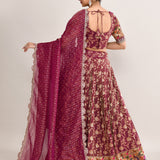 Deep Plum Purple Tissue Floral Printed Lehenga Set
