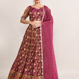 Deep Plum Purple Tissue Floral Printed Lehenga Set