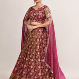 Deep Plum Purple Tissue Floral Printed Lehenga Set