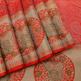 Red Kanjivaram Silk Saree With Elephant Medallion Border