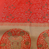 Red Kanjivaram Silk Saree With Elephant Medallion Border