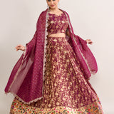 Deep Plum Purple Tissue Floral Printed Lehenga Set