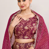 Deep Plum Purple Tissue Floral Printed Lehenga Set