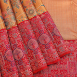 Mustard Gold Kanjivaram Silk Saree With Red Border And Multicolour Floral Medallion Weave